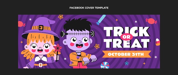 Free vector hand drawn flat design halloween  facebook cover