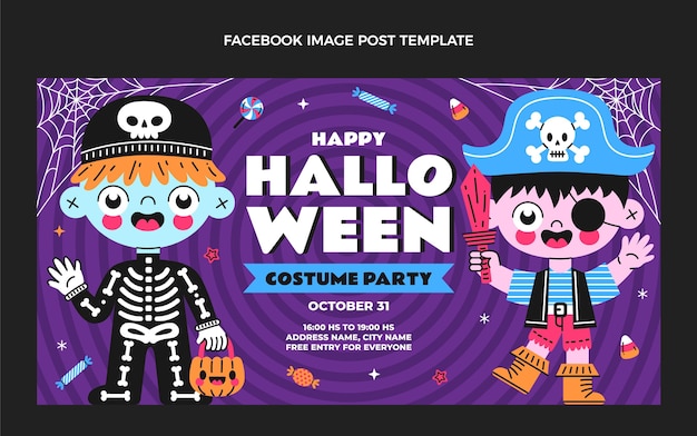 Hand drawn flat design halloween facebook post