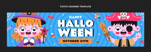 Hand drawn flat design halloween twitch banner