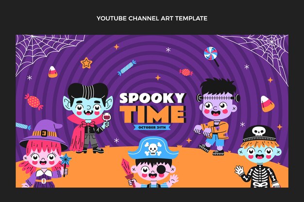 Free vector hand drawn flat design halloween  youtube channel art