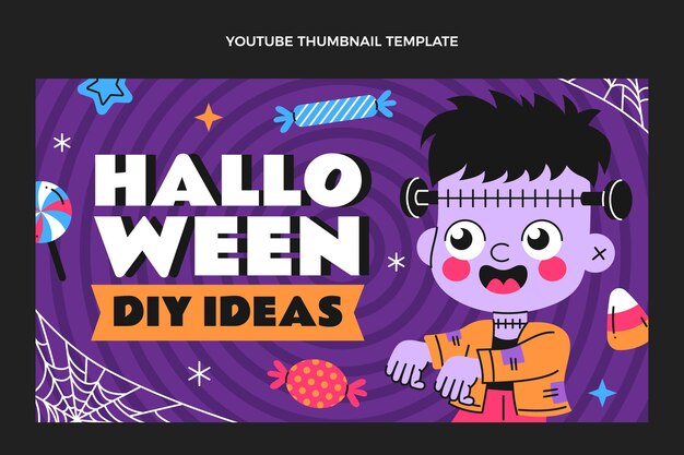 無料ベクター 手描きフラットデザインハロウィンyoutubeサムネイル