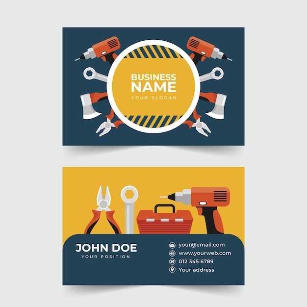 Free vector hand drawn flat design handyman business card