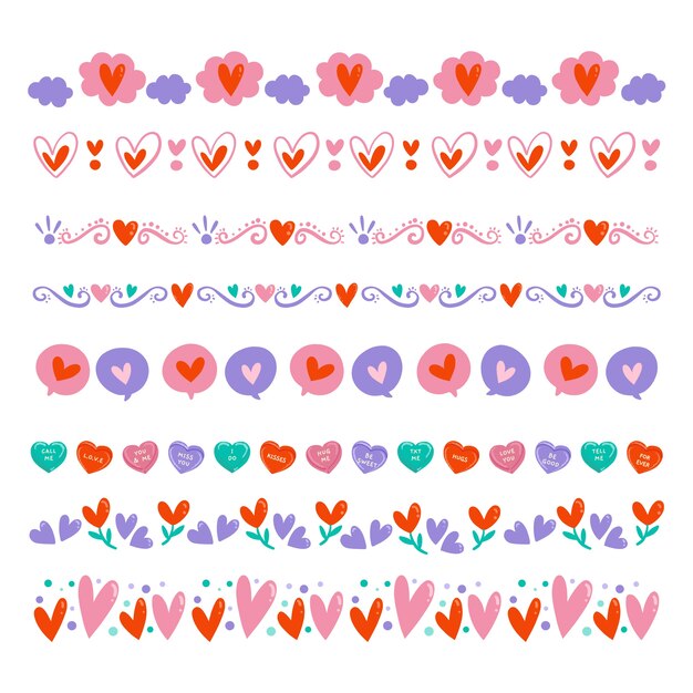 Hand drawn flat design hearts border and frame