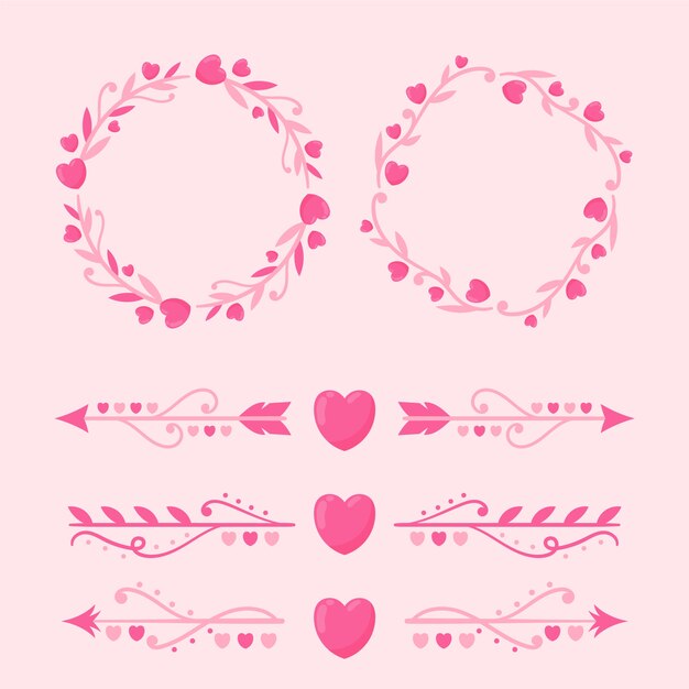 Hand drawn flat design hearts border and frame