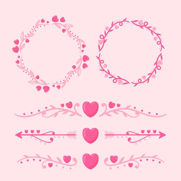 Hand drawn flat design hearts border and frame