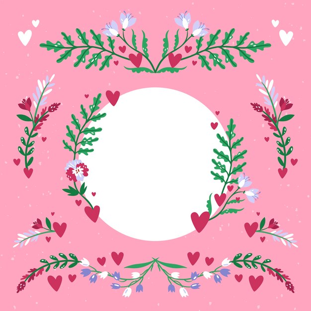 Hand drawn flat design hearts border and frame