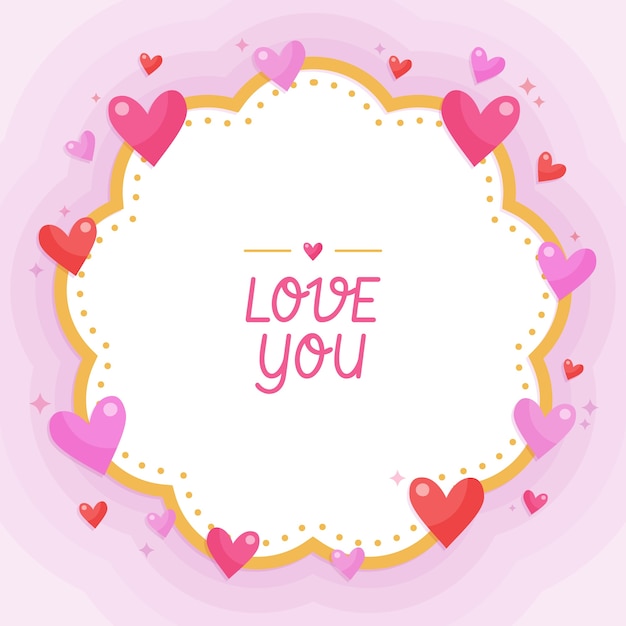 Hand drawn flat design hearts border and frame