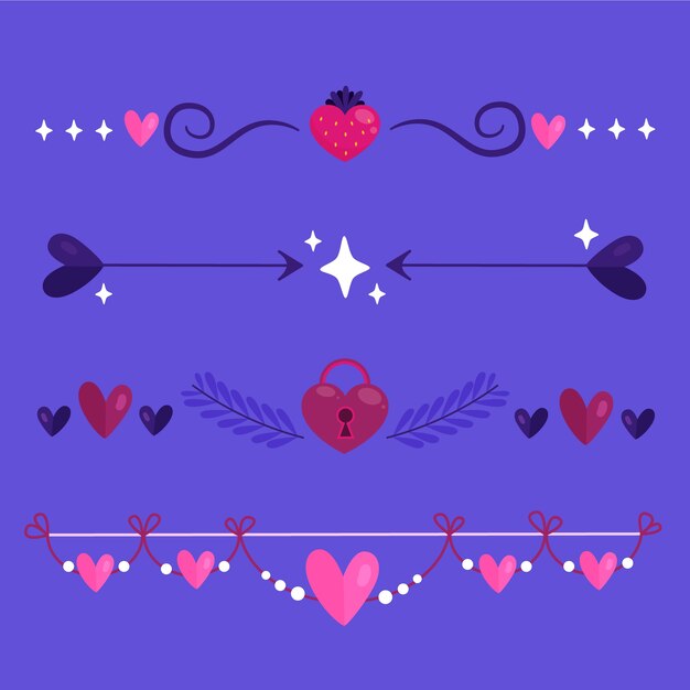 Hand drawn flat design hearts border and frame