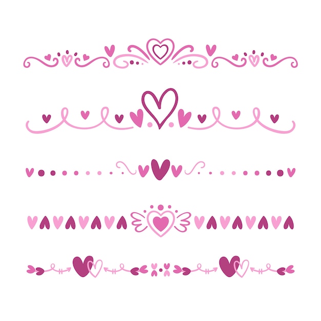 Hand drawn flat design hearts border and frame