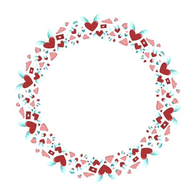 Hand drawn flat design hearts border and frame