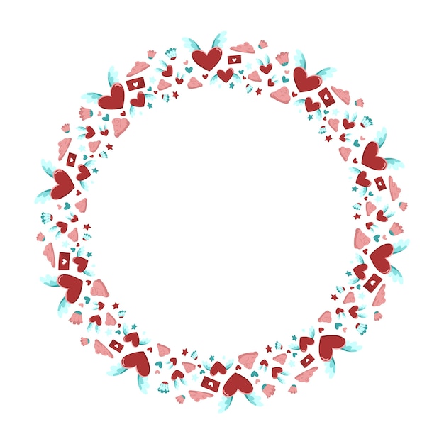 Hand drawn flat design hearts border and frame