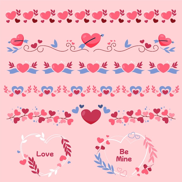 Free vector hand drawn flat design hearts border and frame