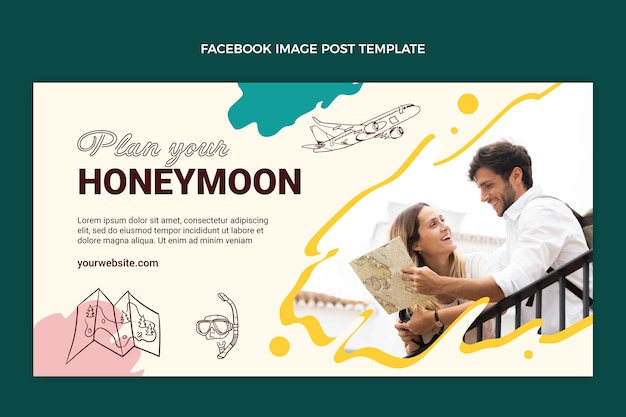 Free vector hand drawn flat design honeymoon template