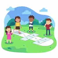 Free vector hand drawn flat design hopscotch game