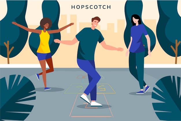 Free vector hand drawn flat design hopscotch illustration