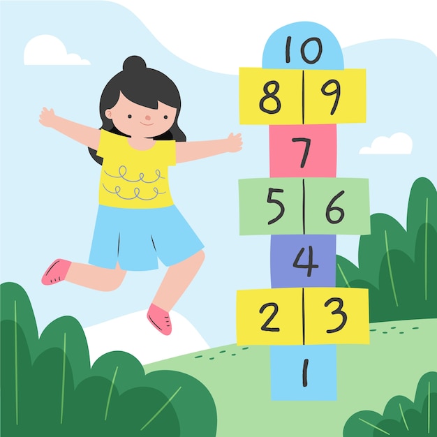 Free vector hand drawn flat design hopscotch illustration