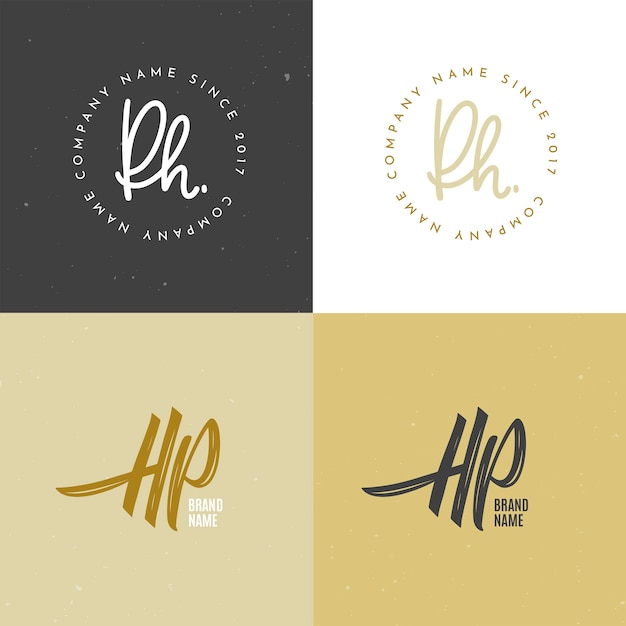 Modello di logo hp e ph dal design piatto disegnato a mano