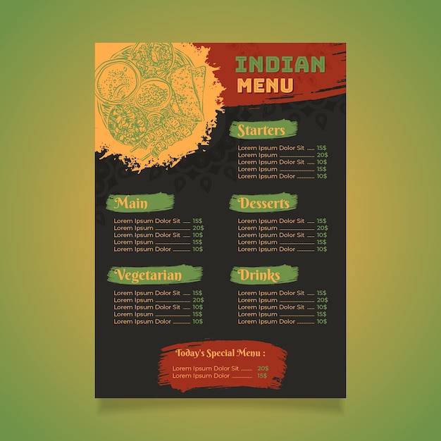 Free vector hand drawn flat design indian menu template