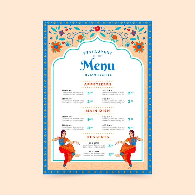 Free Vector hand drawn flat design indian menu template