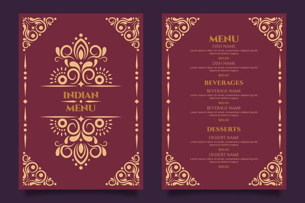 Hand drawn flat design indian menu template