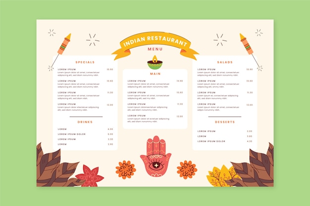 Hand drawn flat design indian menu