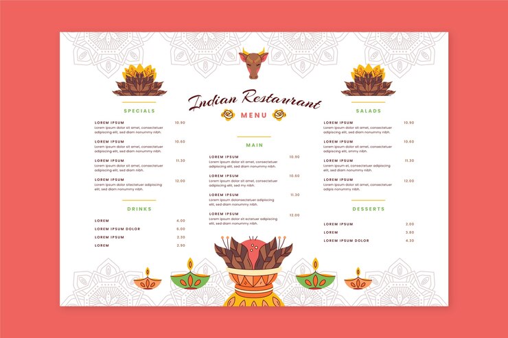Free Vector hand drawn flat design indian menu