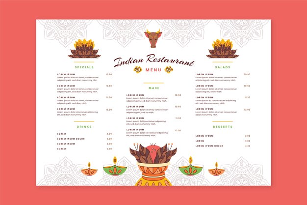 Hand drawn flat design indian menu