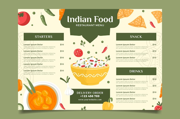 Hand drawn flat design indian menu