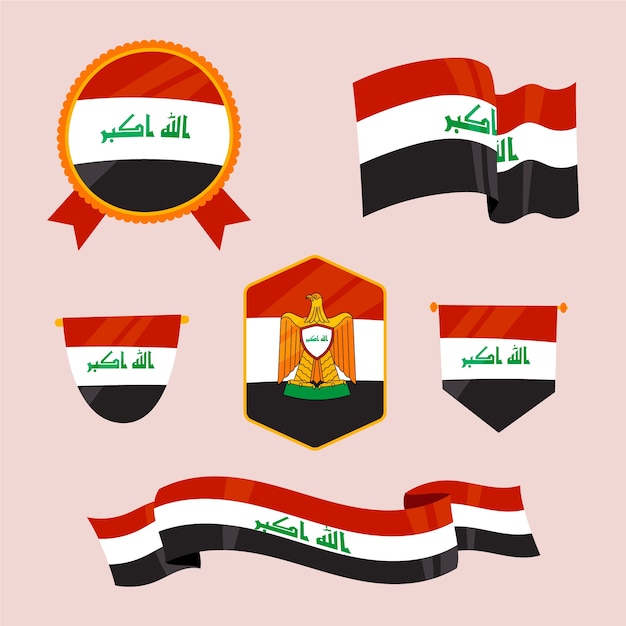 Emblemi nazionali iracheni di design piatto disegnato a mano