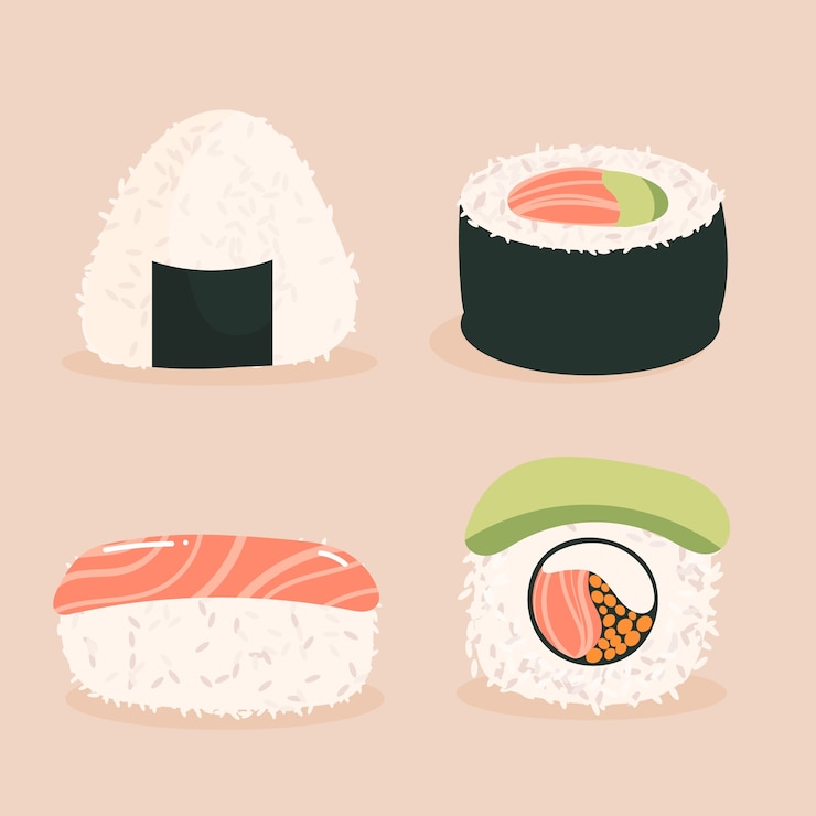 無料Vector 手描きフラットデザイン日本食イラスト