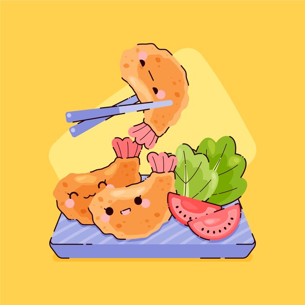손으로 그린 평면 디자인 일본 음식 그림