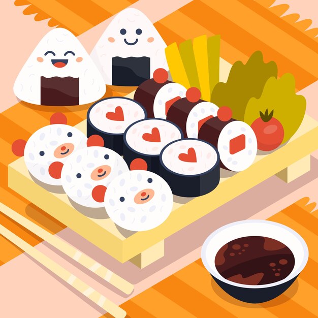 hand drawn flat design japan food illustration