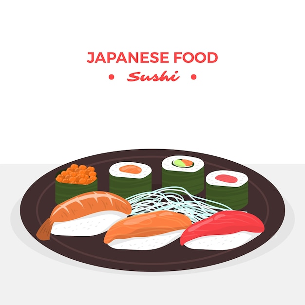 Hand drawn flat design japan food