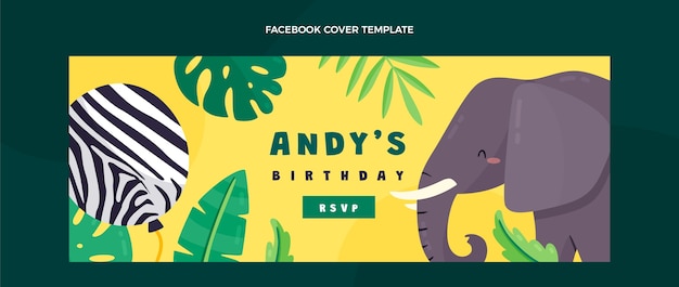 手描きのフラットデザインのジャングルの誕生日パーティー