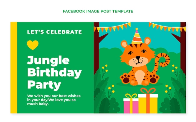Ручной обращается плоский дизайн день рождения в джунглях