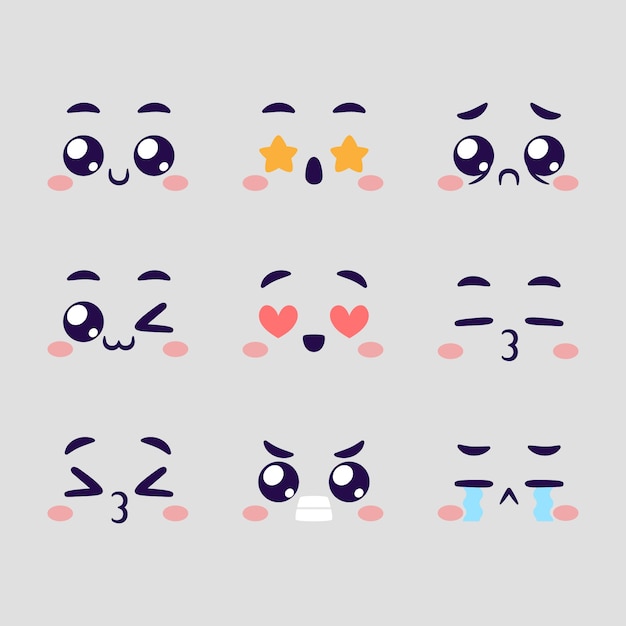 Free vector hand drawn flat design kawaii face collection