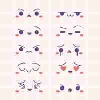 Free vector hand drawn flat design kawaii face collection