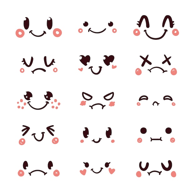 Free vector hand drawn flat design kawaii face collection