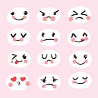 Free vector hand drawn flat design kawaii face collection