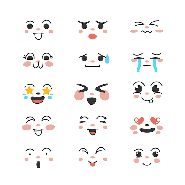 Hand drawn flat design kawaii face collection