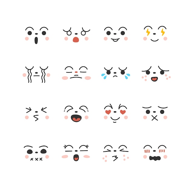 Free vector hand drawn flat design kawaii face collection