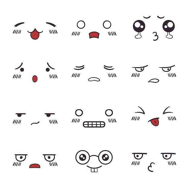 Free vector hand drawn flat design kawaii face collection