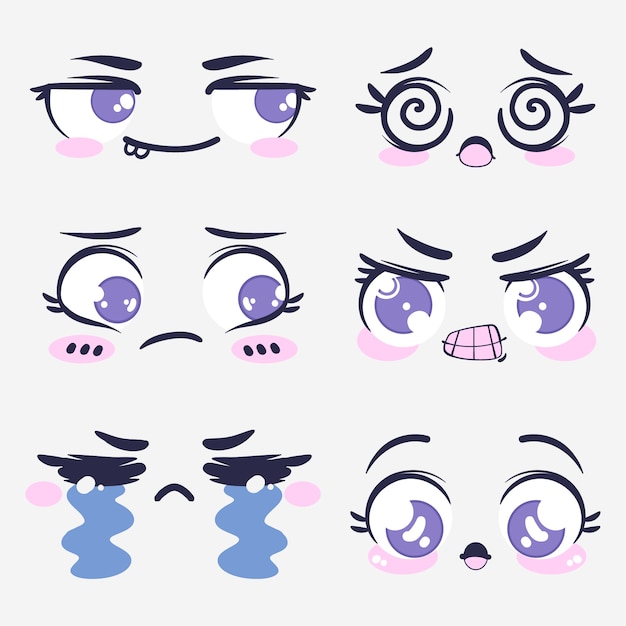 Free vector hand drawn flat design kawaii face collection