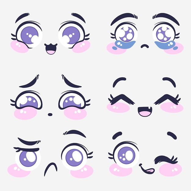 Free vector hand drawn flat design kawaii face collection