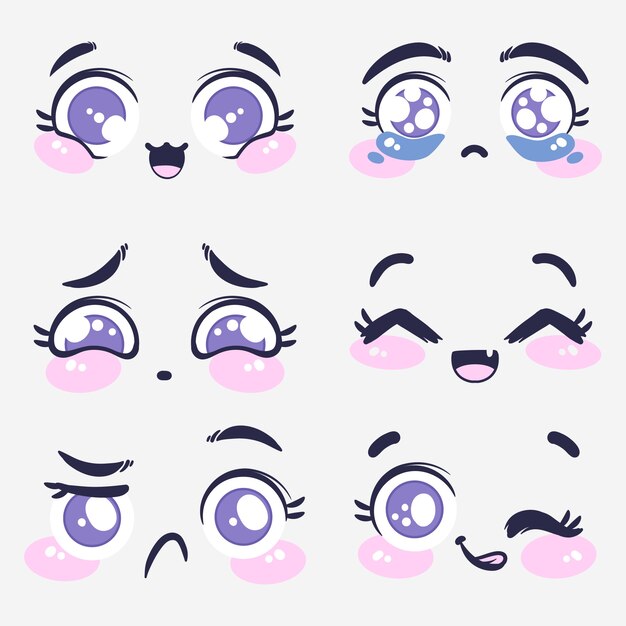 Hand drawn flat design kawaii face collection