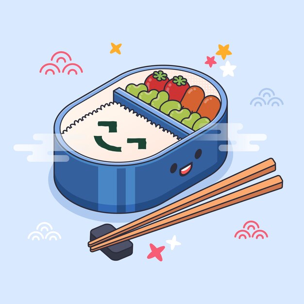 Cute Bento Box Filled Various Japanese Stock Vector (Royalty Free)  2321253947