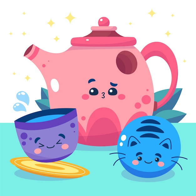 Hand drawn flat design kawaii illustrations