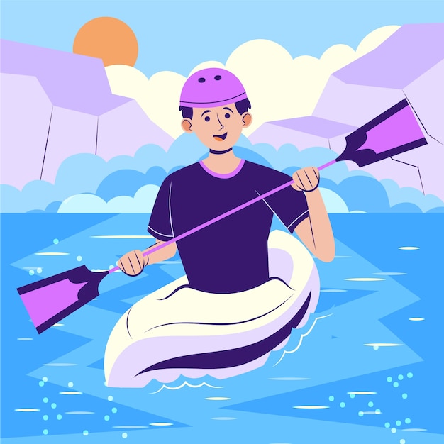 Hand drawn flat design kayaking illustration