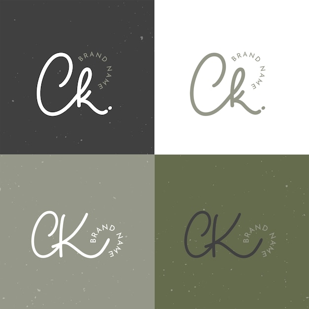 Hand drawn flat design kc or ck logo template