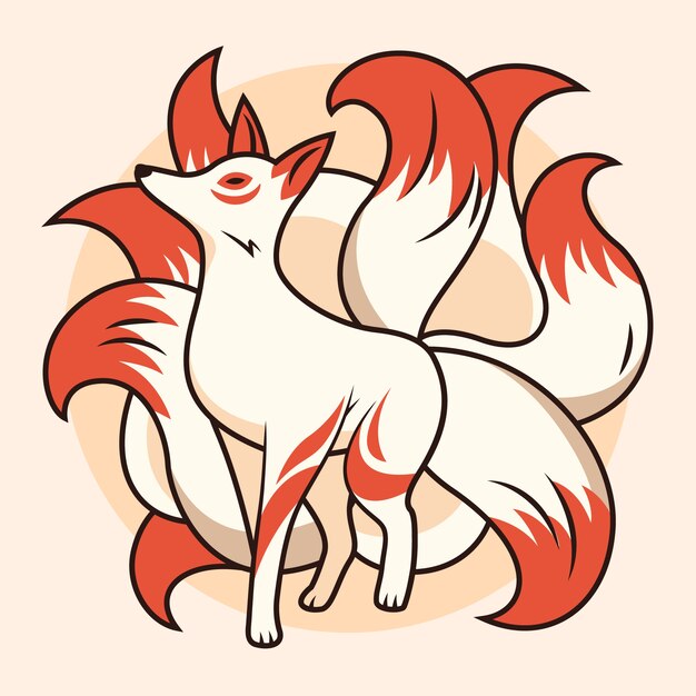 Hand drawn flat design kitsune illustration